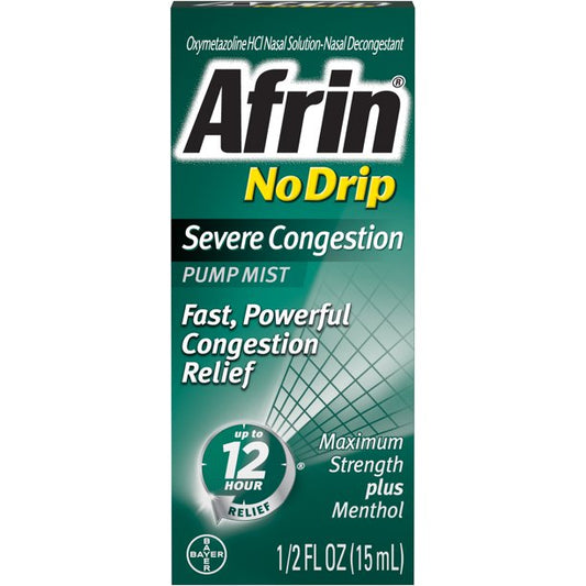 Afrin No Drip Menthol Severe Congestion Nasal Pump Mist Spray 1/2oz