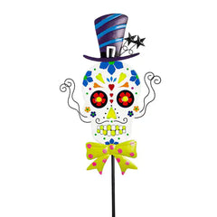 Skull with Flowers 40 in. Glow in the Dark Garden Stake