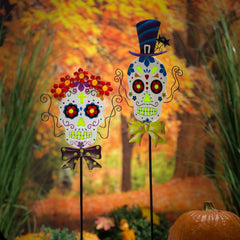 Skull with Flowers 40 in. Glow in the Dark Garden Stake