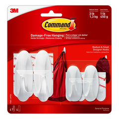 Command Medium & Small White Designer Hooks 4ct