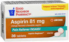Good Neighbor Pharmacy Aspirin Low Dose 81mg Chewable (36 orange flavor tablets)