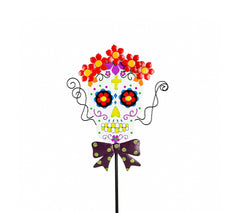 Skull with Flowers 40 in. Glow in the Dark Garden Stake