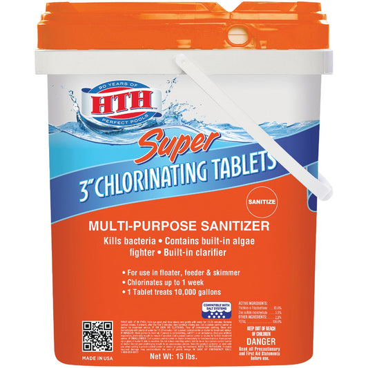 HTH Super 3" Chlorinating Tablets Multi-Purpose Sanitizer 15lbs