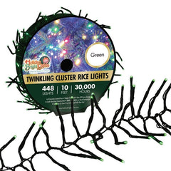 Holiday Bright Lights Green Twinkling Cluster Rice Lights 10ft