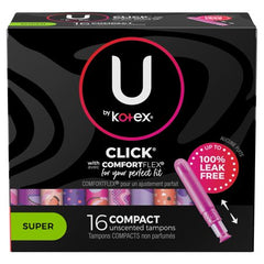U By Kotex Click w/ ComfortFlex Super Compact Unscented Tampons 16ct