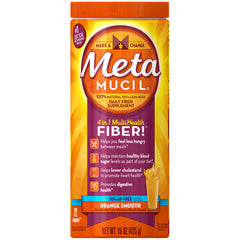 Metamucil Powder Psyllium Fiber Supplement 4-in-1- Fiber Sugar Free Orange Flavor 72 teaspoons (15oz)