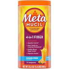 Metamucil Psyllium Fiber Supplement 4-in-1 Fiber Sugar-Free Orange Flavor 114 teaspoons (23.3oz)