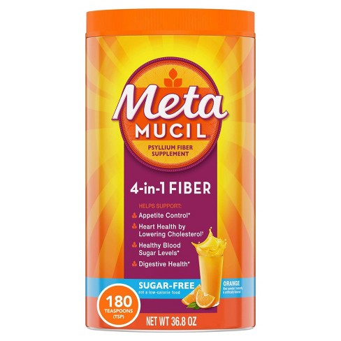 Metamucil Psyllium Fiber Supplement 4-in-1 Fiber Sugar-Free Orange Flavor 180 teaspoons (36.8oz)