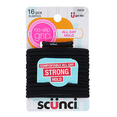 Scunci No-Slip Grip All Day Hold Black Hair Elastic 16ct