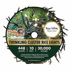 Holiday Bright Lights Twinkling Cluster Rice Lights Pure White 10ft