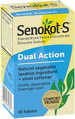 Senokot-S Dual Action Natural Vegetable Laxative Ingredient + Stool Softener (30 tablets)