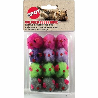 Spot Colored Plush Mice Rattle & Catnip Cat Toy 12pk