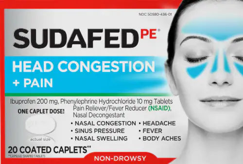 Sudafed PE Head Congestion + Pain (20 coated caplets)